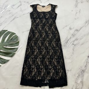 Wet Seal Womens Vintage Y2k Lace Slip Sheath Dress Size M Black Cap Sleeve